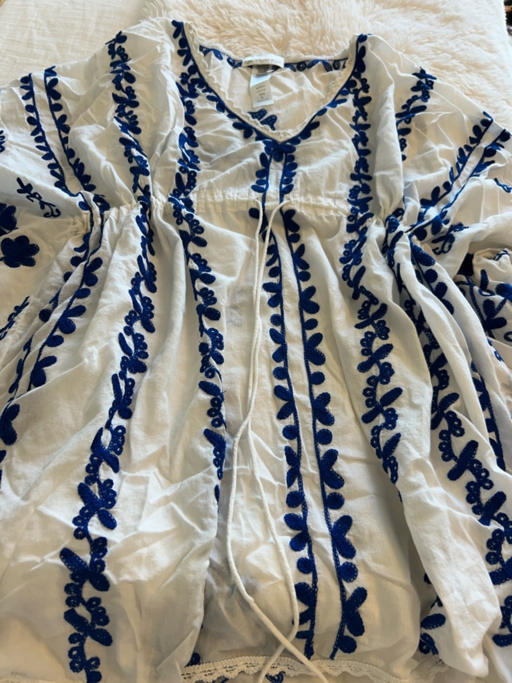 La Blanca White Swim Coverup with Blue Embroidery L - Picture 6 of 11